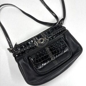 Brighton Black Beatrice Leather Croc Embossed Crossbody Bag E181400 Leopard
